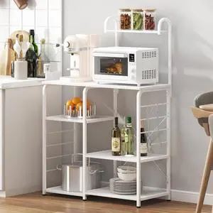 SogesHome Microwave Carts Microwave Stand Kitchen Baker's Rack Workstation with Storage Shelf, White