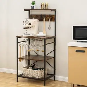 Kitchen Baker's Rack, Microwave Stand with Storage Cabinet, Coffee Bar Station, Kitchen Shelf Organizer with 4-Tier Shelves, Wine Cup Holders, Kitchen Rack Rustic Brown Kitchen Baker's Rack, Microwave Stand with Storage Cabinet, Coffee Bar Station, Kitchen Shelf Organizer with 4-Tier Shelves, Wine Cup Holders, Kitchen Rack Rustic Brown