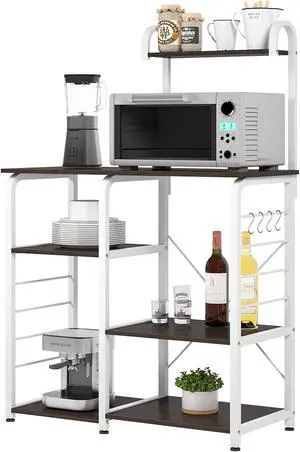 SDHYL Kitchen Baker's Rack Utility Storage Shelf Microwave Stand 35 inch Microwave Stand with 5 Storage Shelves and Hooks,Black