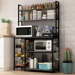 Kitchen Bakers Rack with Baskets,Free Standing Shelf,5-Tier Kitchen Utility Storage Shelf with Hooks, Microwave Oven Stand Rack Grey Kitchen Bakers Rack with Baskets,Free Standing Shelf,5-Tier Kitchen Utility Storage Shelf with Hooks, Microwave Oven Stand Rack Grey