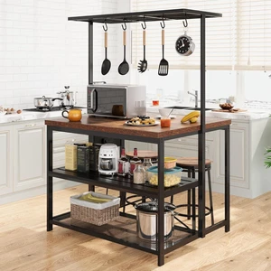 47 in Kitchen Island with Power Outlet & Storage - Large Bakers Rack, Microwave Stand with 3-Tier Shelves & 5 Hooks for Pantry Organization 47 in Kitchen Island with Power Outlet & Storage - Large Bakers Rack, Microwave Stand with 3-Tier Shelves & 5 Hooks for Pantry Organization