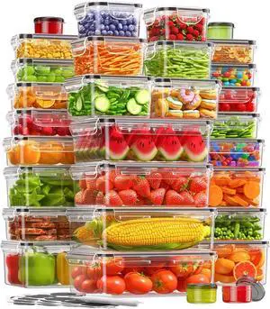 60 PCS Food Storage Containers with Lids(30 Containers & 30 Lids), BPA-Free Plastic Food Containers for Kitchen Storage, Leak Proof, Reusable Meal Prep Containers with Labels & Pen