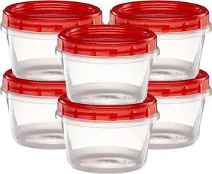 (16 Ounce 10 Pack) Twist cap Containers Clear Bottom With Red Top Screw on Lids Twist Top Food Storage Freezer Containers