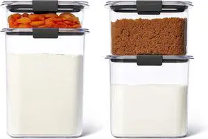 Rubbermaid Brilliance Pantry Food Storage Containers, Set of 4 (8 Pieces), BPA-Free, Clear, Airtight