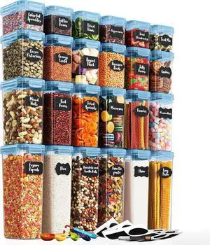 Chef's Path Airtight Food Containers with Lids (24 Pack - Blue) Kitchen Pantry Organization - BPA Free Food Storage Organizers for Cereal, Brown Sugar, Dry food - With Marker, Labels & Spoons