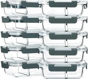 M MCIRCO 10-Pack,30 Oz Glass Meal Prep Containers 2 Compartments Airtight Lunch Bento Boxes with Lids, Glass Food Storage Containers, Microwave, Oven, Freezer and Dishwasher