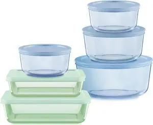 Pyrex Colors Tinted (12-PC Full Set) Small/Medium/Large Food Storage Container Set, Snug Fit Non-Toxic Plastic BPA-Free Lids, Freezer Dishwasher Microwave Safe, 3 Cup, 6 Cup & 11 Cup