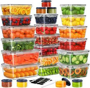 50 PCS Food Storage Containers Set, Plastic Food Containers for Pantry Kitchen Storage and Organization, Microwave and Dishwasher Safe, Leakproof & BPA-Free with Labels Pen(25 Containers & 25 Lids)