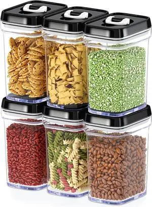DWËLLZA KITCHEN Airtight Food Storage Containers with Lids  6 Piece Set Air Tight Kitchen Storage Containers for Pantry Organization and Storage - Clear Plastic BPA-Free - Keeps Food Fresh & Dry