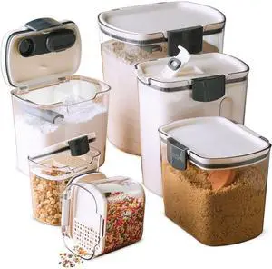Progressive ProKeeper Baker's Airtight Kitchen Storage Canister Container Set for Flour, Sugar & More, Keeps Ingredients Fresh, with Accessories (Multicolor, 6- Piece)