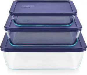 Pyrex Simply Store (3-Pack) Rectangular Glass Food Storage Containers Set, (3, 6 & 11 Cup) Meal Prep Containers With BPA-Free Lids, Dishwasher & Microwave Safe