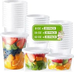 60 Set Deli-Containers-with-Lids: [8oz 16oz 32oz] Combo Plastic-Food-Storage-Containers-with-Lids, To-Go-Containers, Meal-Prep-Containers