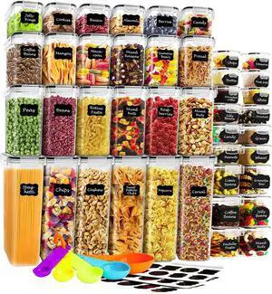 42 PACK Airtight Food Storage Containers Set with Lids for Kitchen & Pantry Organization - BPA-Free for Cereal, Pasta, Rice, Vegetables, Fruits & Flour - Markers & Labels Included