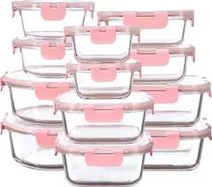 12 Pack Glass Storage Containers with Lids, Leak-Proof Meal Prep Containers, Dishwasher/Microwave/Oven/Freezer Safe Glass Food Storage Containers for Leftovers, to Go