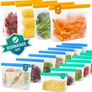 IDEATECH Freezer Bags, Food Storage Containers Dishwasher Safe, Leakproof BPA Free Food Bags Various Size,Gallon, Sandwich, Snack Bags, Reusable Bags for Meals,Lunch,Home Organization Travel(18Pack)