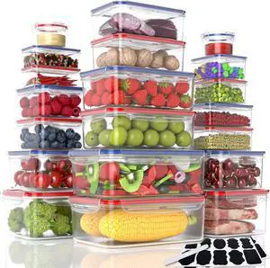 40-Piece Reusable Food Storage Containers with Lids Airtight, 100% Leakproof Plastic Meal Prep Storage Food Grade Kitchen Organizer, Stackable Freezer Containers, Microwave & Dishwasher Safe