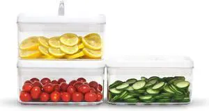 Felli Flip Tite Food Storage Container with Lid 4 RECTANGLE Airtight Ring Flip Lock Top, Stackable Acrylic Canister Set for Kitchen Fridge Pantry Organizer, Veggie Fruit Tea Bag Snack (1.1 qt)