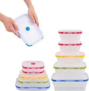 Collapsible Silicone Food Storage Containers, BPA Free, Microwave, Freezer and Dishwasher Safe, Lunch, Meal Prep, Travel, Space-Saving, Set of 5