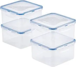 LOCK & LOCK Easy Essentials Storage Food Storage Container Set / Food Storage Bin Set - 4 Piece, Clear
