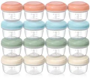16 Pack 4 oz Reusable Plastic Containers with Lids, Snack & Puree, Salad Dressing, Deli & Freezer Baby Food Containers, Dishwasher Safe, BPA Free