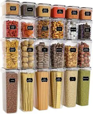 Yieach Air Tight Pantry Storage Containers - 24 PCS With Label - BPA Free Plastic Airtight Food Storage Containers with Lids for Dry Foods,Chip,Grain,Sugar,Flour and Kitchen Cereal Containers Storage