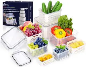 HOTEC 5-Pack Large Fruit Storage Container with Removable Colander, Dishwasher & microwave safe Largest 4.15L