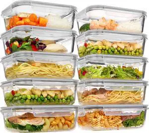 Vtopmart 10Pack 35oz Glass Food Storage Containers with Lids, Meal Prep Containers, Airtight Lunch Containers with Snap Locking Lids, for Microwave, Oven, Freezer and Dishwasher