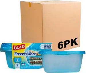 Gladware Freezerware Food Storage Containers, Large | Rectangle Food Storage Containers for Everyday Use | Food Containers Safe for Freezer, Hold up to 64 Ounces of Food, 2 Count - 6 Pack