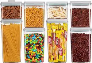 Ankou Food Storage Containers Pop Airtight Food Storage Containers with Lids for Kitchen Pantry Organizing Cereal Snack Flour Sugar Coffee Spaghetti Stackable - 8 Pcs (1.2, 2.0, 2.7, 3.3qt)*2