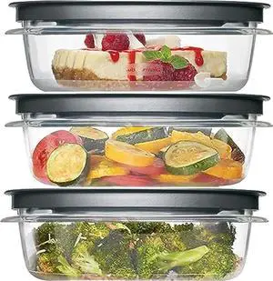 Rubbermaid Premier, 3 Cup Premier Flex & Seal Food Storage Set, 3 Tritan Containers, 3 Grey Flex and Seal Lids, 6 Piece Bundle Set Bundle