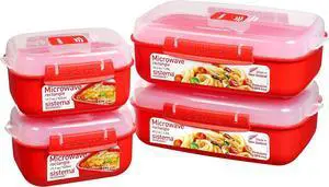 Sistema Microwave Food Storage Containers with Steam Release Vent, Dishwasher Safe Red