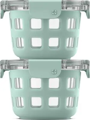 Ello Duraglass 2-Pack 2 Cup Reusable Glass Container Jar with Leak Proof Lids and Protective Silicone Sleeves | Perfect for Overnight Oats, Snacks, Yogurt | BPA-Free | Dishwasher Safe | Yucca