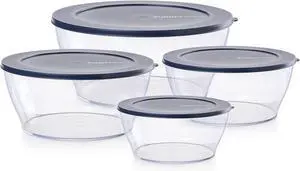 Tupperware Crystal Clear Store & Serve Collection Clearly Elegant 8 Piece Tritan/Copolyester Food Storage Container Set, Dishwasher Safe and BPA Free (4 Bowls, 4 Lids)