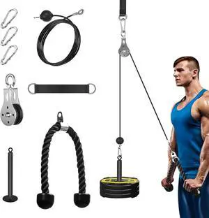 Pulley System for Home Gym, Cable Pulley System Gym for LAT Pulldown Cable Machine Pulley Attachment with Tricep Rope Ideal for Biceps Curl, Arm Workouts, Strength Training Pulley System for Home Gym, Cable Pulley System Gym for LAT Pulldown Cable Machine Pulley Attachment with Tricep Rope Ideal for Biceps Curl, Arm Workouts, Strength Training