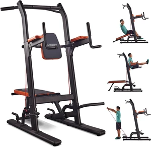 HARISON Multifunction Power Tower with Bench, Heavy Duty Pull Up Bar Dip Station for Home Gym Workout Strength Training Fitness Equipment HARISON Multifunction Power Tower with Bench, Heavy Duty Pull Up Bar Dip Station for Home Gym Workout Strength Training Fitness Equipment