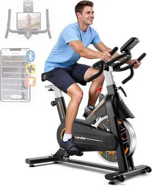 Exercise Bike, Wenoker Stationary Bike for Home, App Supported Indoor Bike with Silent Belt Drive, Heavy Flywheel, Multi-grips Handlebar and Upgraded Digital Display Exercise Bike, Wenoker Stationary Bike for Home, App Supported Indoor Bike with Silent Belt Drive, Heavy Flywheel, Multi-grips Handlebar and Upgraded Digital Display