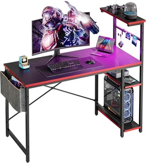 Bestier 44" Gaming Desk with LED & Storage,Gamer Desk, Carbon Fiber Black Bestier 44" Gaming Desk with LED & Storage,Gamer Desk, Carbon Fiber Black