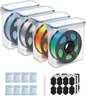 Filament Storage Box 4 Pack with Desiccants, Labels for 3D Printing Filament Storage Box 4 Pack with Desiccants, Labels for 3D Printing