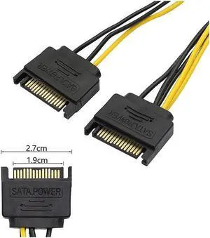 8 Pin Power Adapter Cable - 2 x SATA 15pin to PCIe 8pin PCI-e Video Card Internal Power Adapter Converter - Dual SATA to Graphics Card 8pin (6+2) Cord - 8 Inches