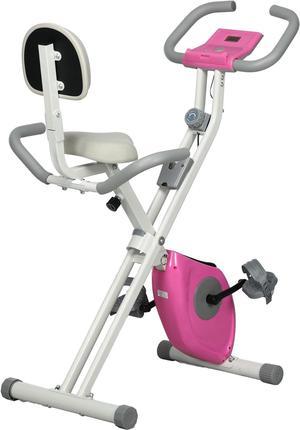 Soozier Foldable Exercise Bike w/ 8 Level Magnetic Resistance, Indoor Stationary Bike, Upright Fitness X Bike w/Backrest Tablet Holder, 5 Level Adjustable Seat Height, Pink