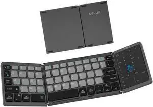 DELUX Foldable Keyboard Bluetooth with 2-in-1 Touchpad, Tri-fold Portable Folding Keyboard Wireless, Multi Device, Rechargeable, Scissor Switches, for Tablet Smartphone PC Android Windows iOS (KF16)