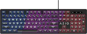 Azio Large Print Keyboard - USB Computer Keyboard with 3 Interchangeable Backlight Colors (KB512), Black