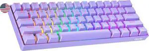 Geeky GK61 60% | Hot Swappable Mechanical Gaming Keyboard | 61 Keys Multi Color RGB LED Backlit for PC/Mac Gamer | ANSI US American Layout (Lavender, Mechanical Speed Silver)
