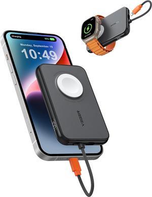 VEGER Portable Charger for iPhone with Built in Cable, 5000mAh Mini Power Bank Battery Pack, PD 20W Fast Charger Travel Essential Compatible with iPhone14/13/12/Pro Max, Andorid, Apple Watch-Black