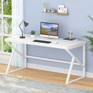 HSH White Desk, Modern Home Office PC Laptop Desk, Large Industrial Metal Wood Desk for Executive Writing Work Study Gaming, Long Student Computer Table for Bedroom Living Room, White Oak, 60 Inch