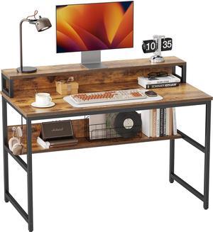 Cubiker Computer Home Office Desk, 47" Small Desk Table with Storage Shelf and Bookshelf, Study Writing Table Modern Simple Style Space Saving Design, Rustic Brown