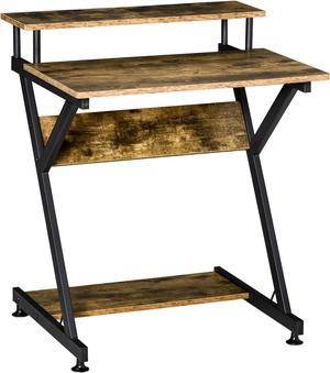 HOMCOM 28" Compact Computer Desk, Industrial Z-Shaped Writing Desk with Monitor Shelf and Storage, Workstation for Home Office, Rustic Brown