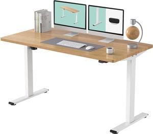 FLEXISPOT Electric Standing Desk Whole Piece 55 x 28 Inch Desktop Adjustable Height Desk Home Office Computer Workstation Sit Stand up Desk (White Frame + 55" Maple Top, 2 Packages)