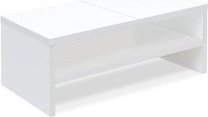 TEAMIX Wooden Monitor Stand Riser-2 Tier White Laptop Stand for Desk, Monitor Riser for TV/Printer/Keyboard, Computer Stand with Storage Home Office Desk Shelf Organization