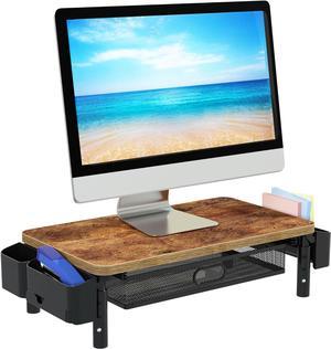 Pickpiff Computer Monitor Stand,Wood Desktop Stand,3 Height Adjustable Monitor Stand Riser,Desktop Monitor Stand Storage Drawer and Additional Storage Space,Wood Desk Organizer for Office and Home.